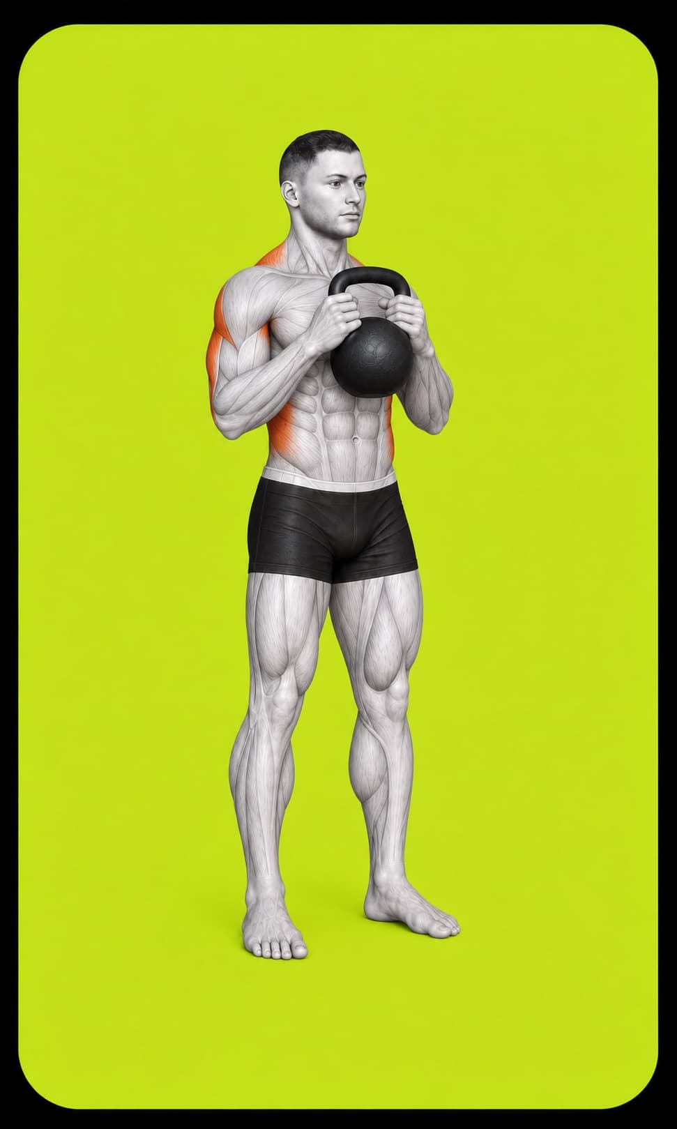 The front starting position of a kettlebell halo.