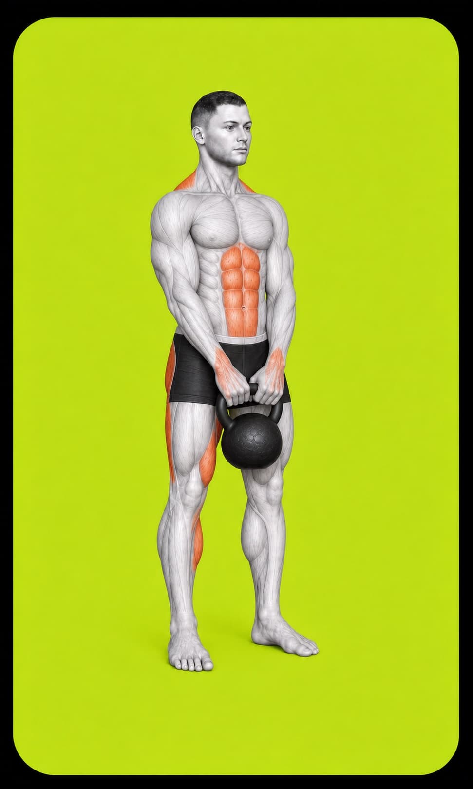 The tall finish position of a kettlebell deadlift.