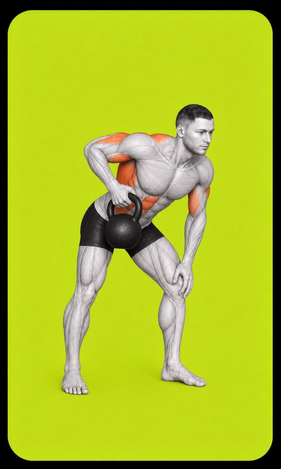 The contracted position of a supported one-arm kettlebell row.