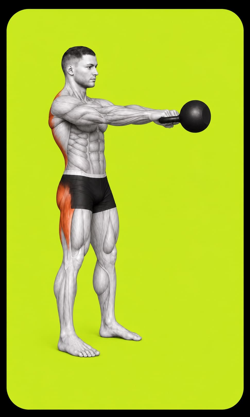 The chest-height float position of a two-hand kettlebell swing.